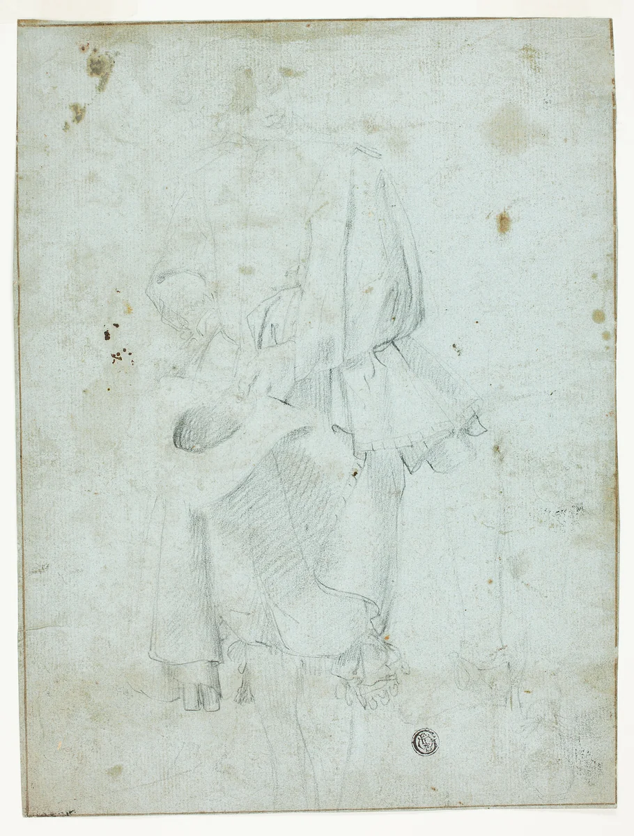 Standing Youth Holding Hat, and Sketch of Legs by Domenico Fiasella, drawing, 1600-1699