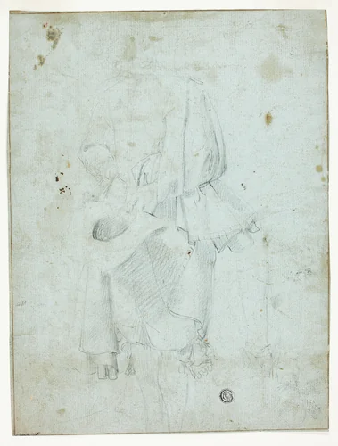 Standing Youth Holding Hat, and Sketch of Legs by Domenico Fiasella, drawing, 1600-1699