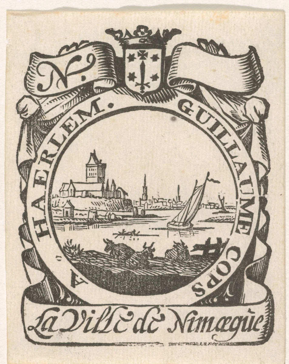 Handelsetiket van Willem Kops te Haarlem by Isaac Vincentsz. van der Vinne, print, 1681-1740
