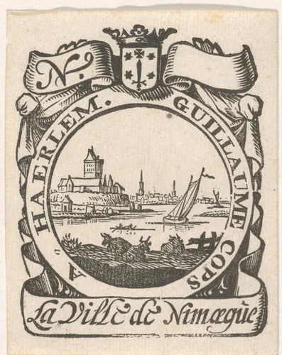 Handelsetiket van Willem Kops te Haarlem by Isaac Vincentsz. van der Vinne, print, 1681-1740