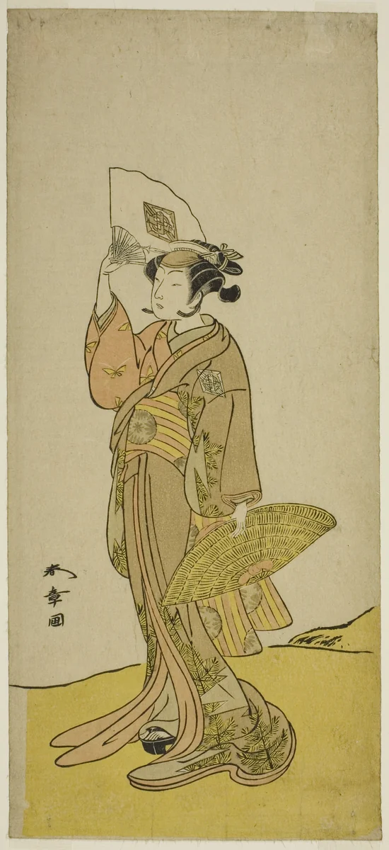 The Actor Nakamura Matsue I as Kasaya Sankatsu (?) in the Play Hana no Gosho Konegen Butai (?), Performed at the Nakamura Theater (?) in the Eighth Month, 1772 (?) by Katsukawa Shunsho (勝川 春章), print, 1767-1777