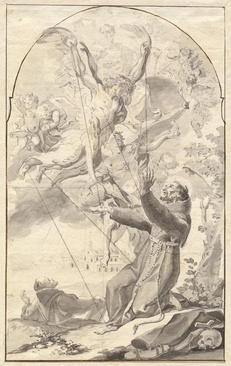 The Stigmatization of Saint Francis by Johan Baptist Enzensberger, drawing, 1760-1769