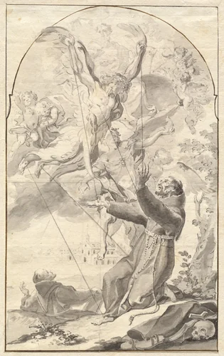 The Stigmatization of Saint Francis by Johan Baptist Enzensberger, drawing, 1760-1769