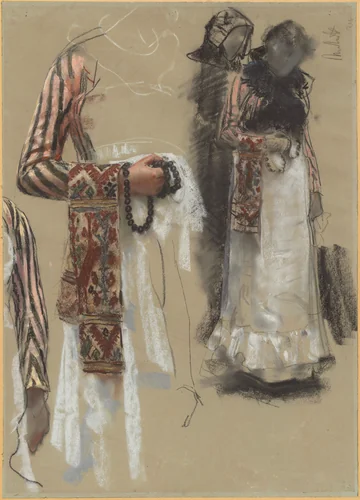 Southern Italian Woman Dressed for Church by Francesco Paolo Michetti, drawing, 1885-1888