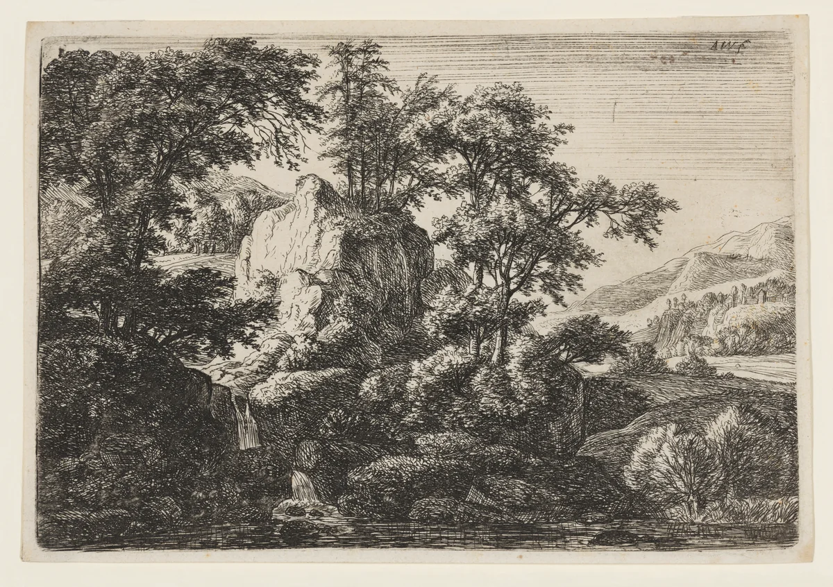 The Double Cascade by Anthonie Waterloo, print, 1635-1690