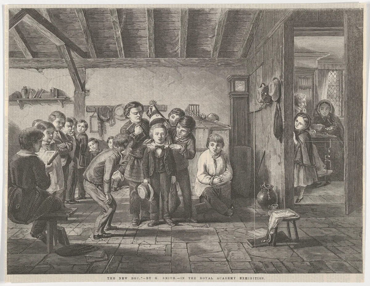 The New Boy, from "Illustrated London News" by George Smith, print, 1859