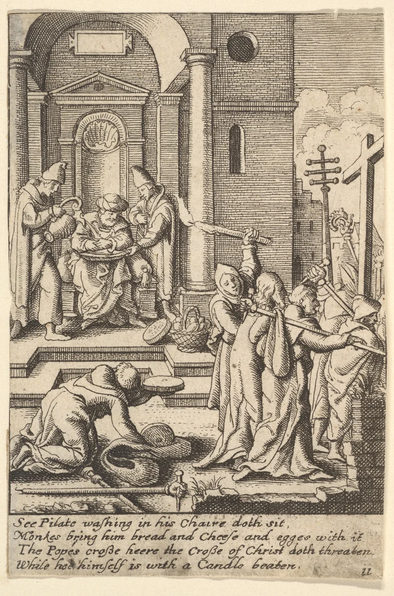 The washing of hands by Wenceslaus Hollar, print, 1644-1652
