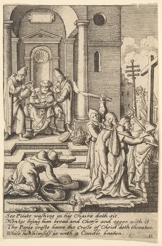 The washing of hands by Wenceslaus Hollar, print, 1644-1652