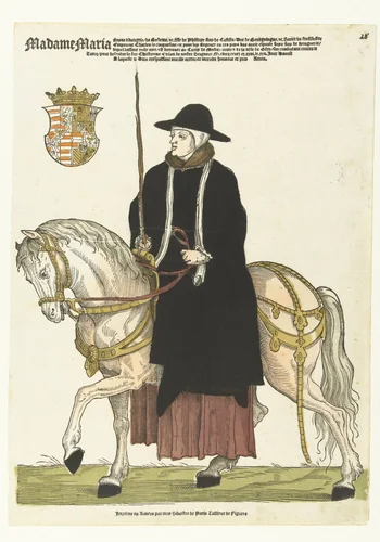 Portret van Maria van Hongarije te paard by Unknown, print, 1538-1553
