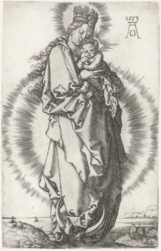 Madonna met kind op de maansikkel by Unknown, print, 1553