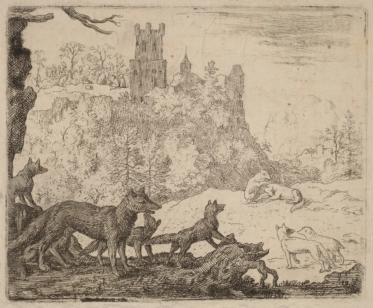 Reynard Departs with the Badger by Allart van Everdingen, print, 1645-1656