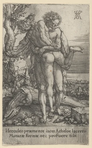 Hercules Fighting the River-God Achelous, from The Labors of Hercules by Heinrich Aldegrever, print, 1550