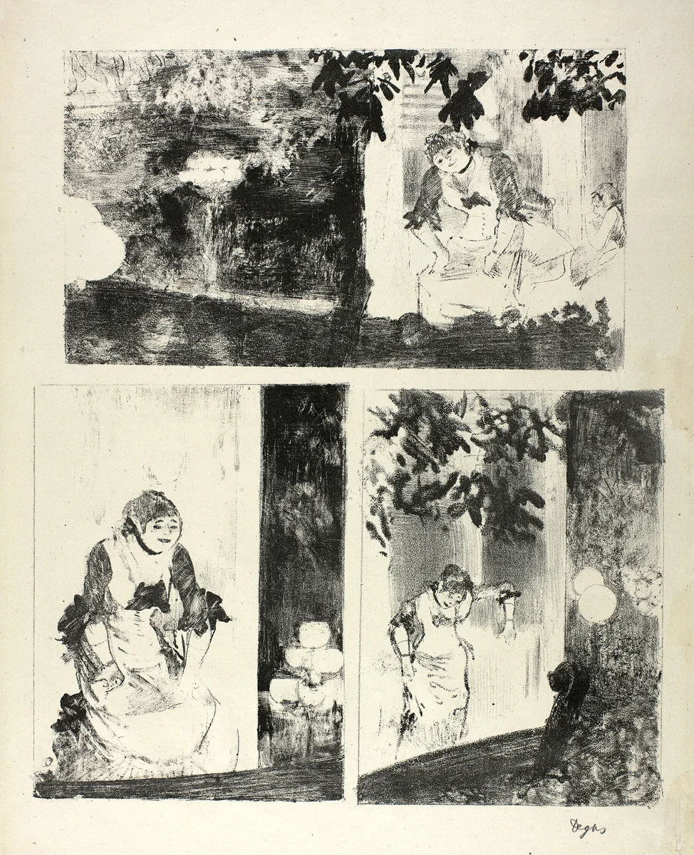 Mlle Bécat at the Café des Ambassadeurs: Three Motifs by Edgar Degas, print, 1870-1880