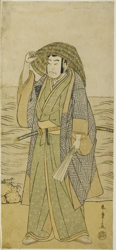 The Actor Nakamura Nakazo I as Kume no Heinaizaemon Disguised as the Street Fortune-teller Kosaka Jinnai, in the Play Kotobuki Banzei Soga, Performed at the Ichimura Theater in the Fifth Month, 1783 by Katsukawa Shunsho (勝川 春章), print, 1778-1788