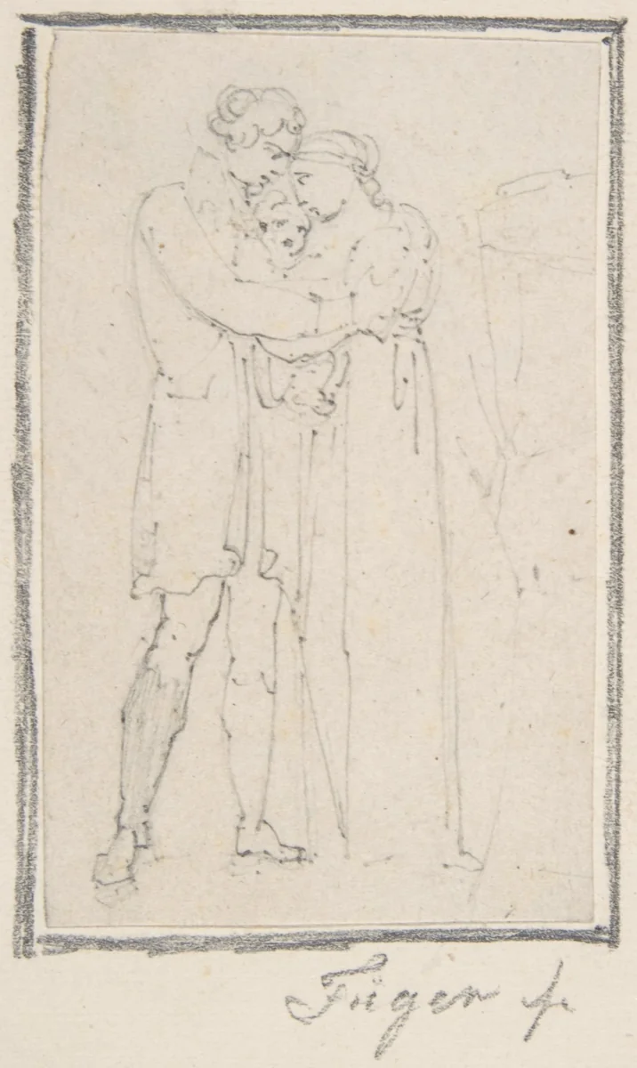 Man Embracing Woman with Child in Her Arms by Heinrich Friedrich Füger, drawing, 1765-1818