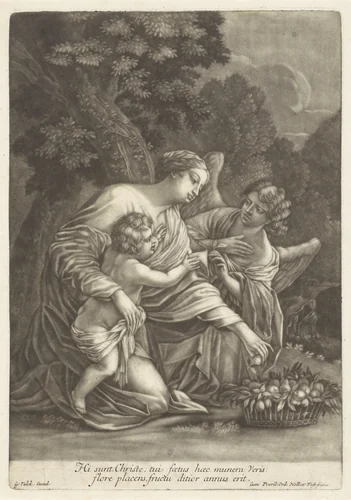 Maria met het Christuskind en een engel by anonymous, print, 1660-1726