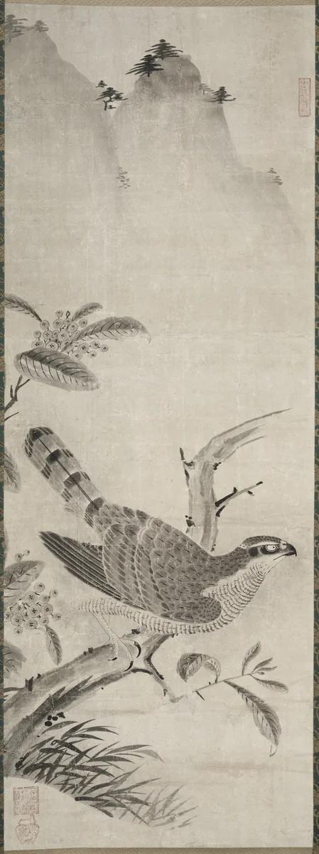 Hawk by Fujiwara Masayoshi, painting, 1540-1560