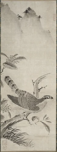 Hawk by Fujiwara Masayoshi, painting, 1540-1560