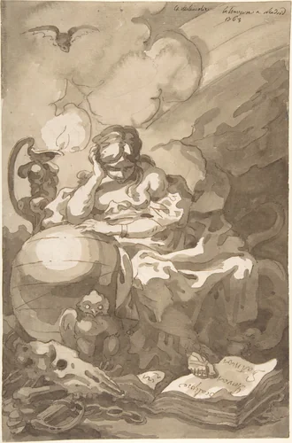 Allegorical Figure of Melancholy by Charles de La Traverse, drawing, 1763