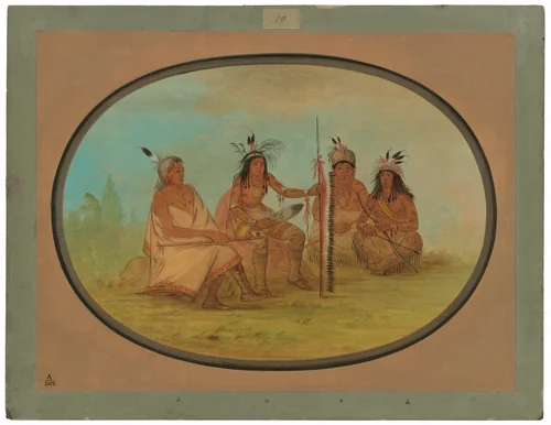 An Aged Ojibbeway Chief and Three Warriors by George Catlin, painting, 1861-1869
