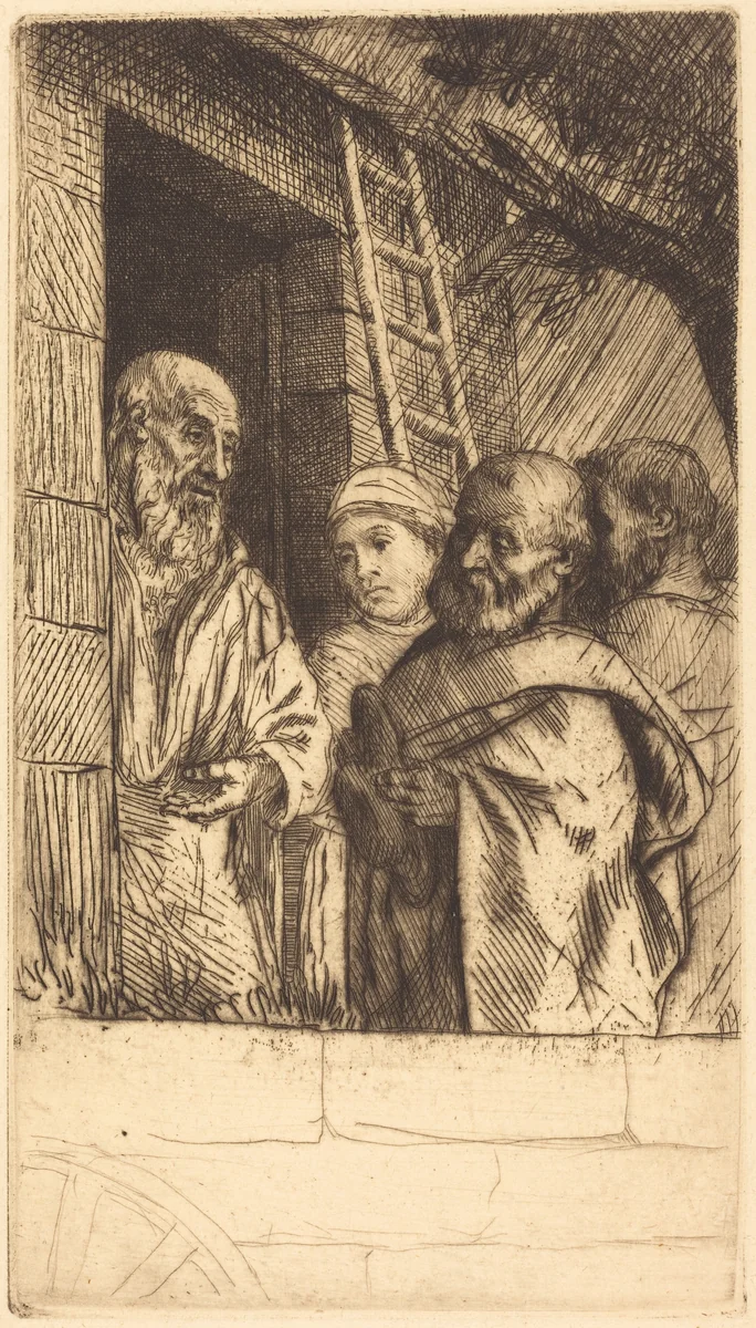 Saint Peter and Saint Paul at the Door of Bonhomme Misere (Saint Pierre et Saint Paula la port du Bonhomme Misere) by Alphonse Legros, print, 1837-1911