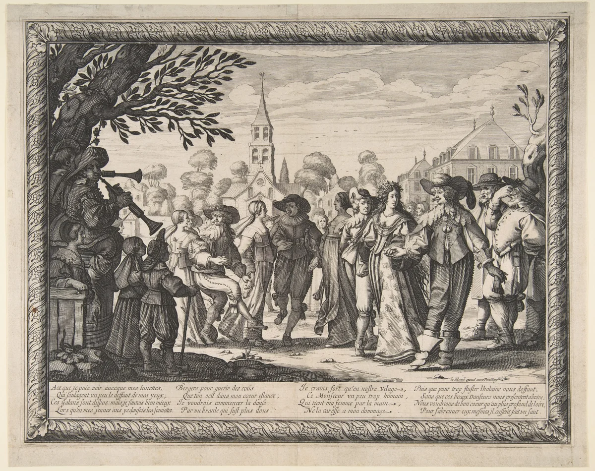 Dance on the Village Square by Abraham Bosse, print, 1628-1638