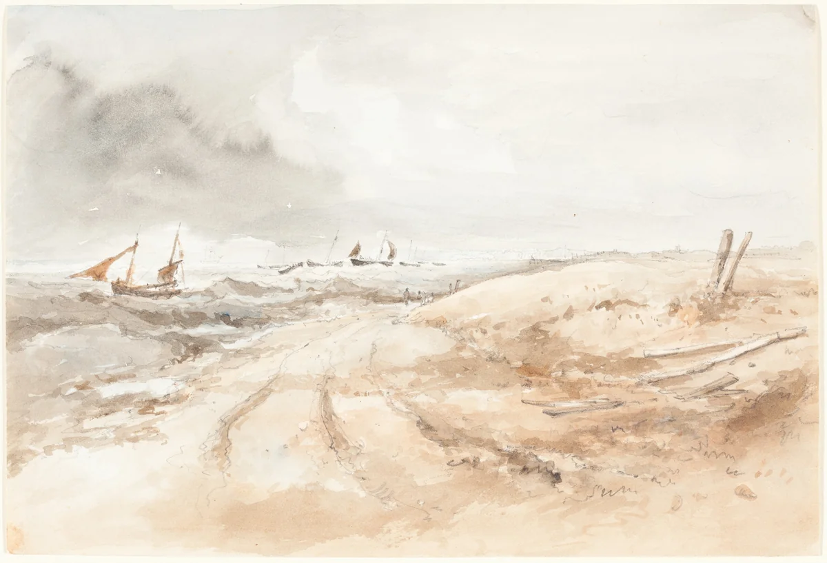 Shore Scene with Boats in Choppy Water by British 19th Century, drawing, 1800-1850