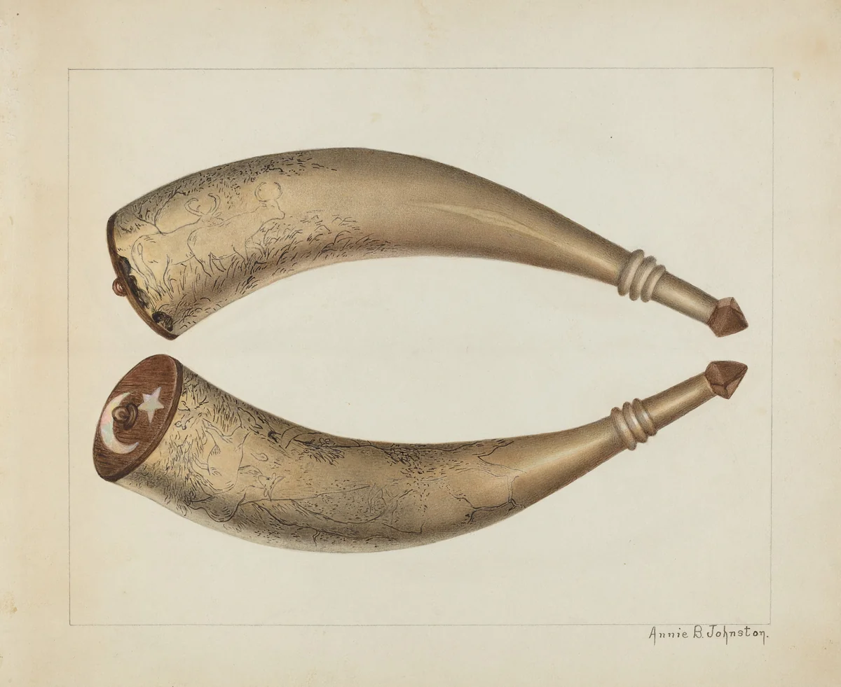 Powder Horn by Annie B. Johnston, index of american design, 1938