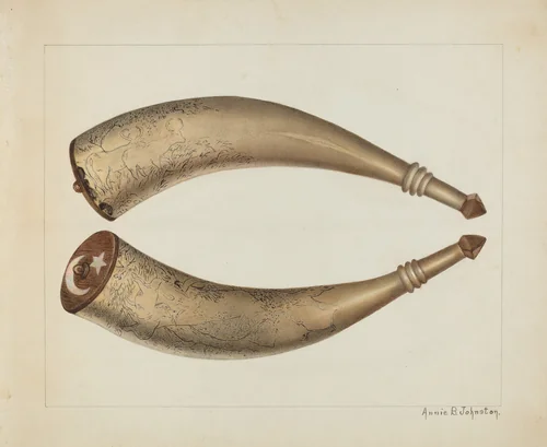 Powder Horn by Annie B. Johnston, index of american design, 1938