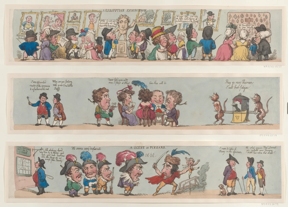 A Scene in Pizzaro, Grotesque Borders for Rooms & Halls (?) by Thomas Rowlandson, print, 1799-1800