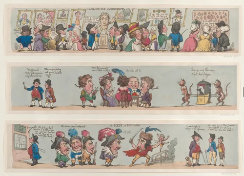A Scene in Pizzaro, Grotesque Borders for Rooms & Halls (?) by Thomas Rowlandson, print, 1799-1800