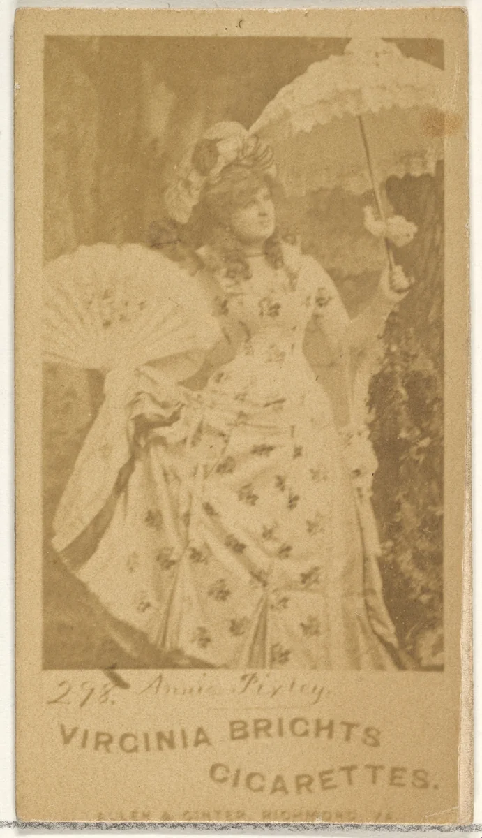 Card 298, Annie Pixley, from the Actors and Actresses series (N45, Type 1) for Virginia Brights Cigarettes by Allen & Ginter, photograph, 1885-1891