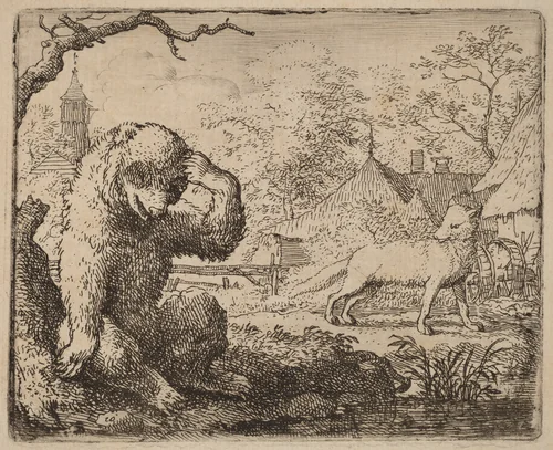 Reynard Mocks the Woeful Bear by Allart van Everdingen, print, 1645-1656