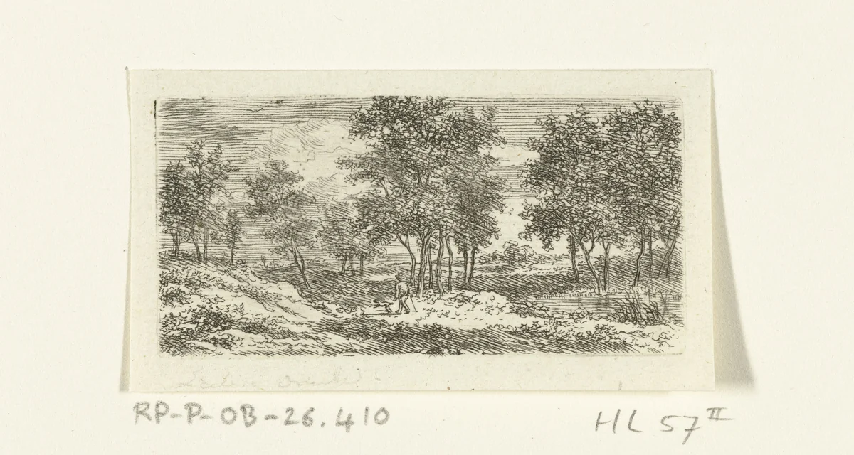 Landschap met wandelaar en hond by Ernst Willem Jan Bagelaar, print, 1798-1837