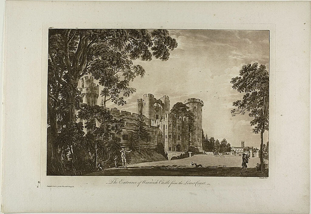 The Entrance of Warwick Castel from the Lower Court, plate 2 by Paul Sandby, print, 1776
