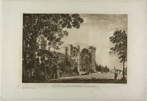 The Entrance of Warwick Castel from the Lower Court, plate 2 by Paul Sandby, print, 1776