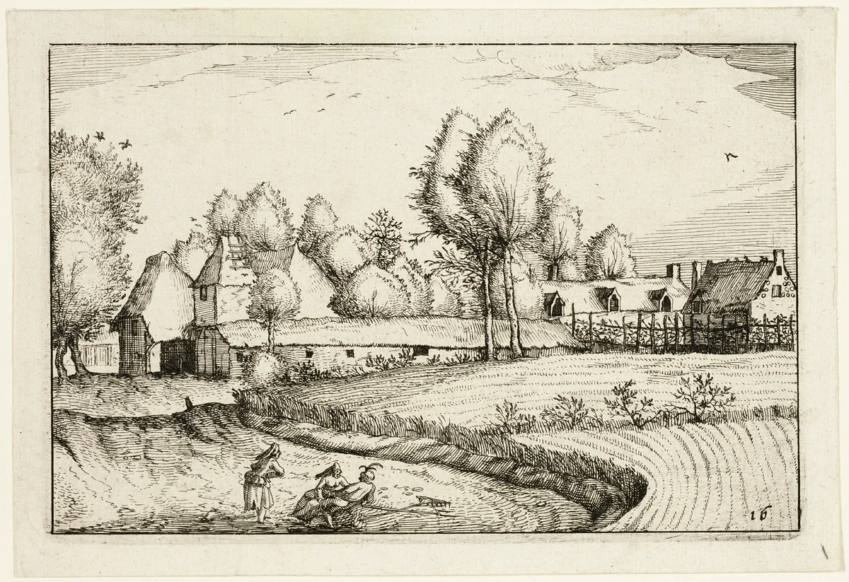Road along a Field, plate sixteen after Pictures of Farms, Country Houses and Rustic Villages (Praediorum villarum et rusticarum casularum icones) by Claes Jansz Visscher, print, 1612