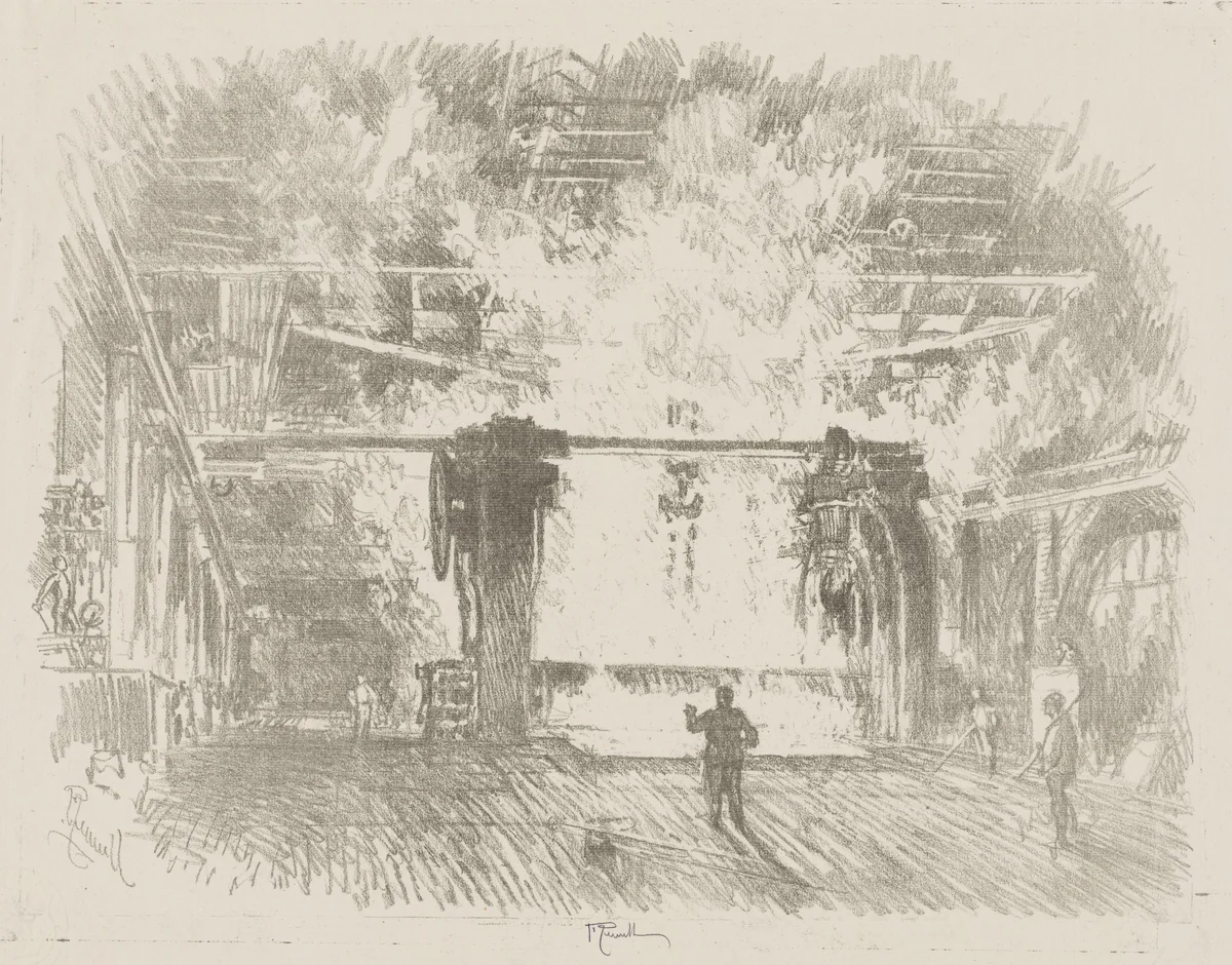 English War Work: Making Armour-Plate by Joseph Pennell, print, 1916