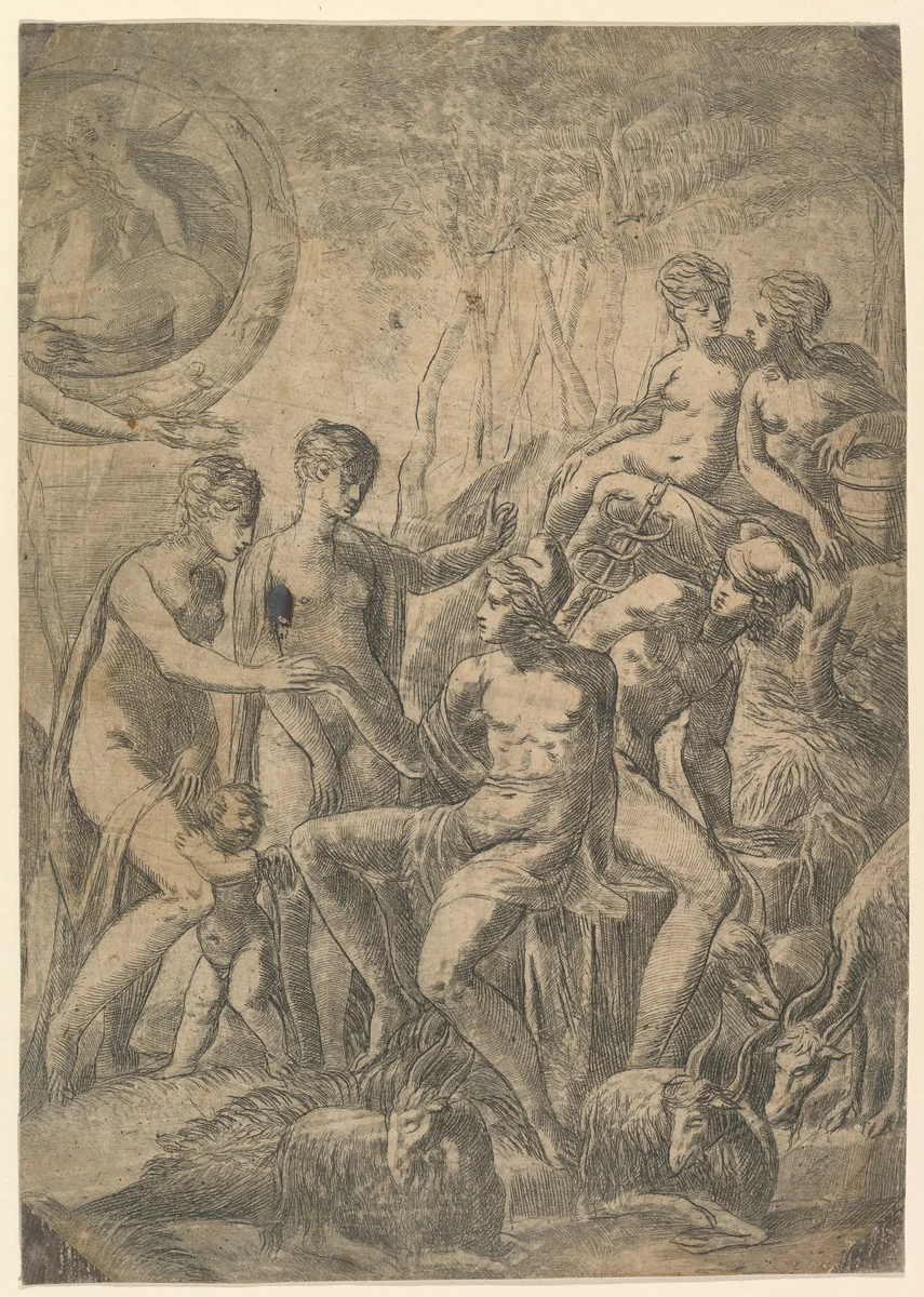 The Judgment of Paris by Andrea Schiavone, print, 1538-1548