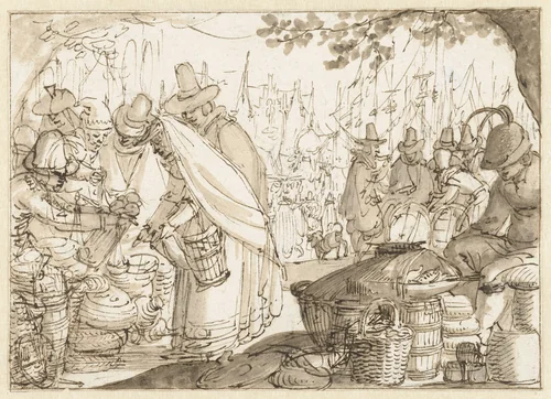 Marktscène by Claes Jansz Visscher, drawing, 1605-1610