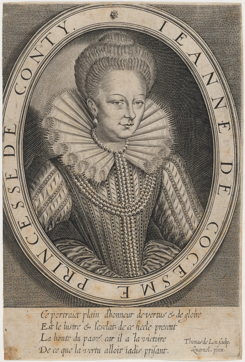 Jeannes de Cocesme, First Wife of Francois, Prince of Conti by Thomas de Leu, print, 1560-1620