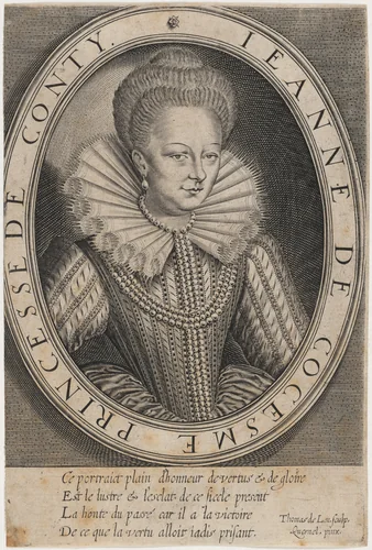 Jeannes de Cocesme, First Wife of Francois, Prince of Conti by Thomas de Leu, print, 1560-1620