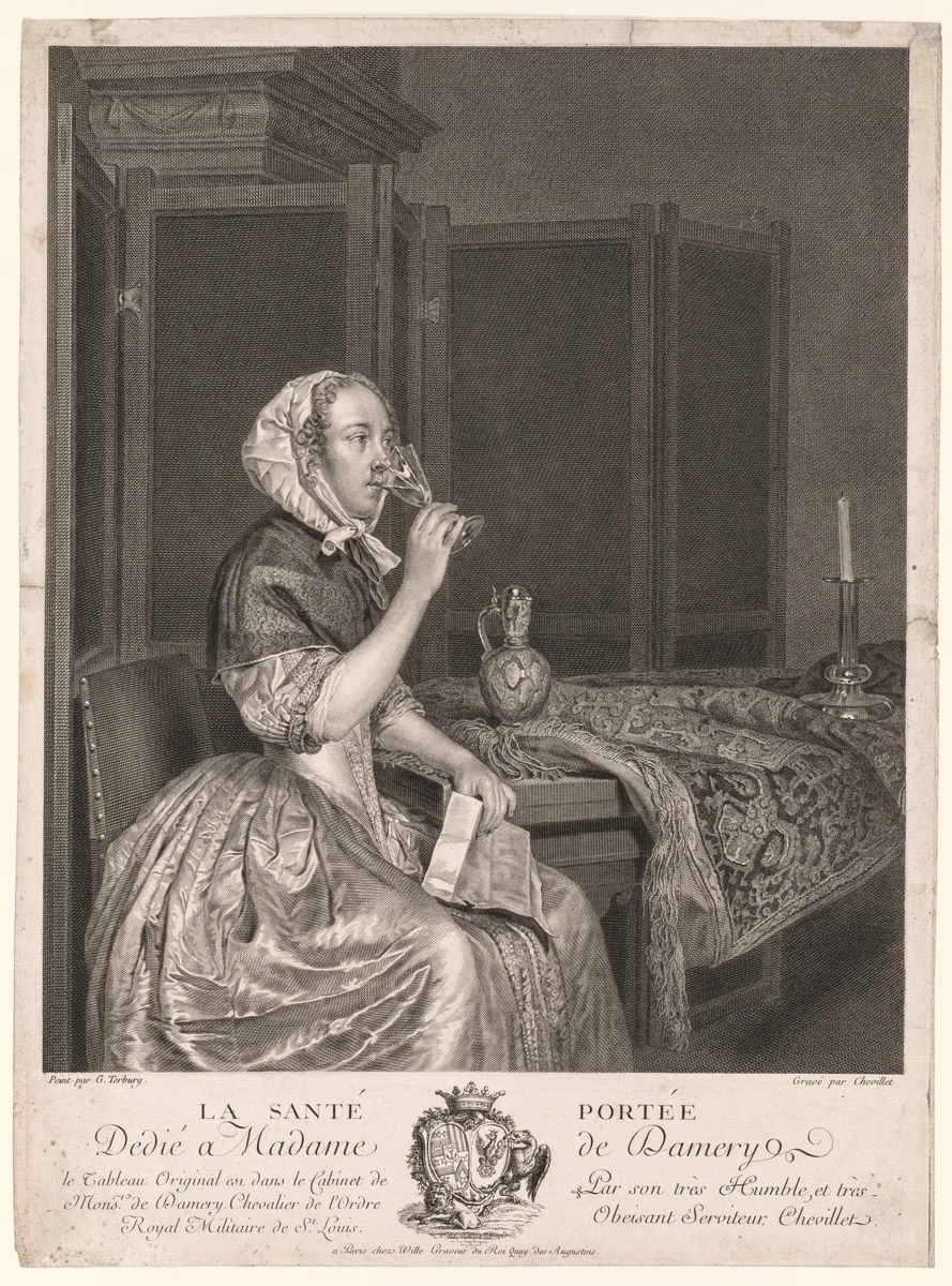 Drinking a Toast by Gerard ter Borch, print, 1745-1755