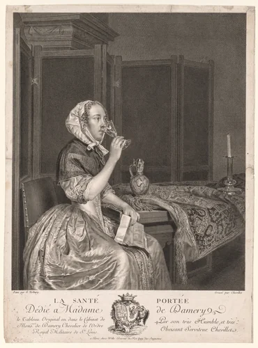 Drinking a Toast by Gerard ter Borch, print, 1745-1755