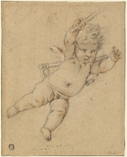 Flying Putto by François Boucher, drawing, 1723-1800