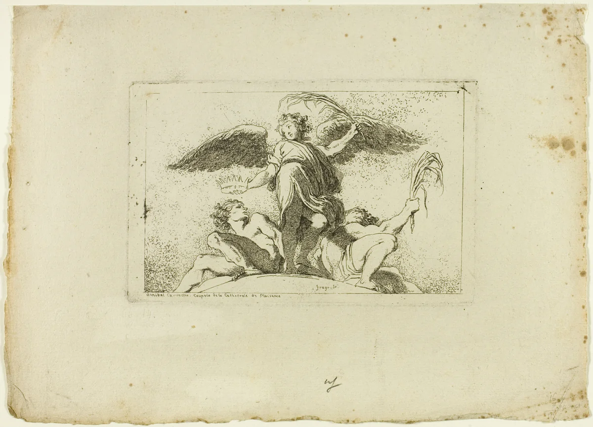 Angel Holding a Palm and a Crown by Jean Honoré Fragonard, print, 1764