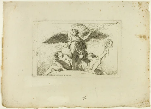 Angel Holding a Palm and a Crown by Jean Honoré Fragonard, print, 1764