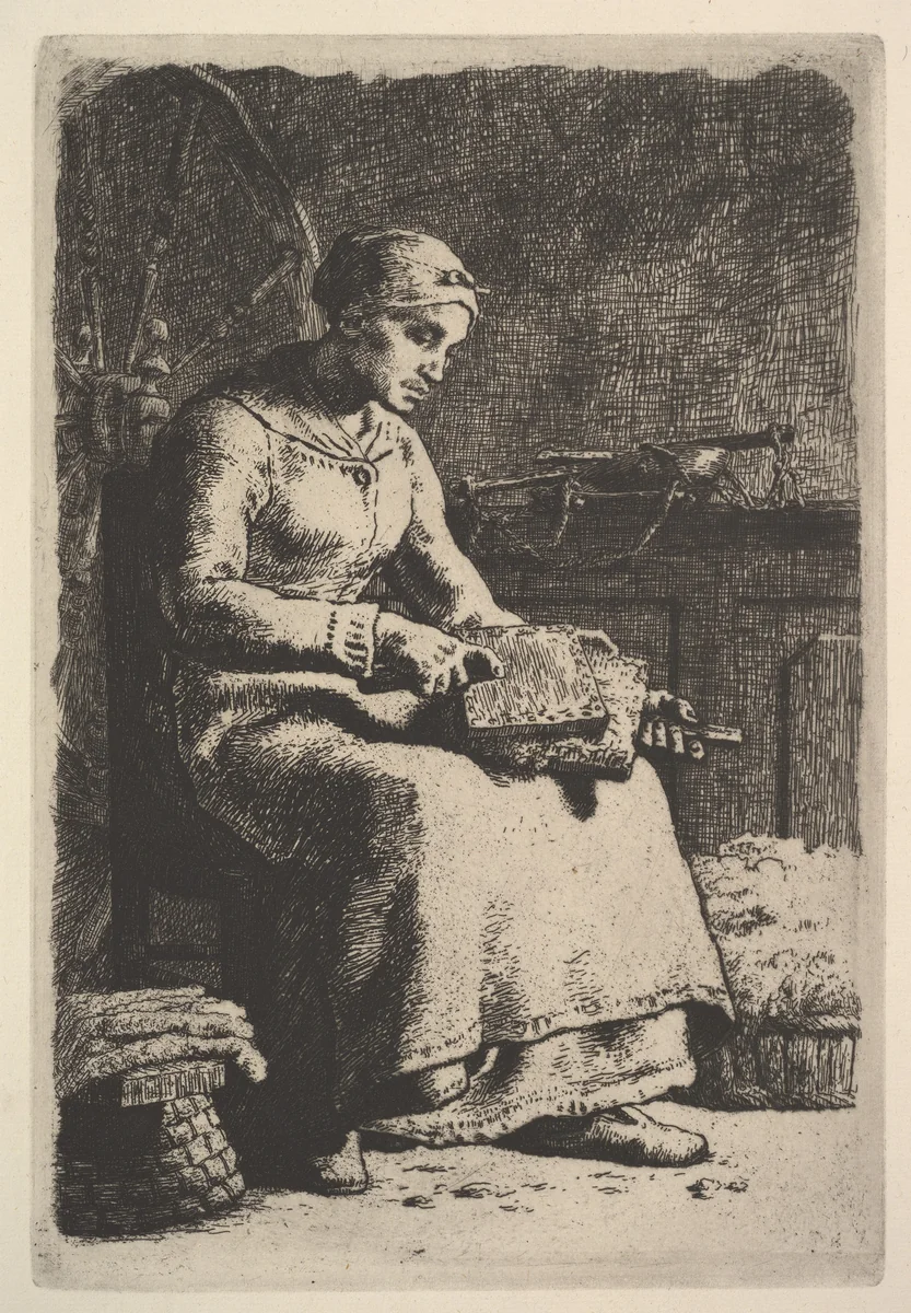 The Wool Carder by Jean-François Millet, print, 1855-1856