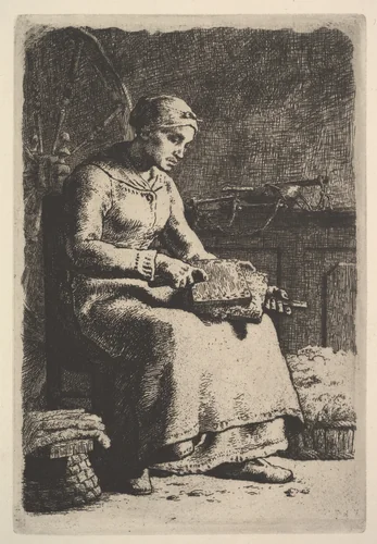 The Wool Carder by Jean-François Millet, print, 1855-1856