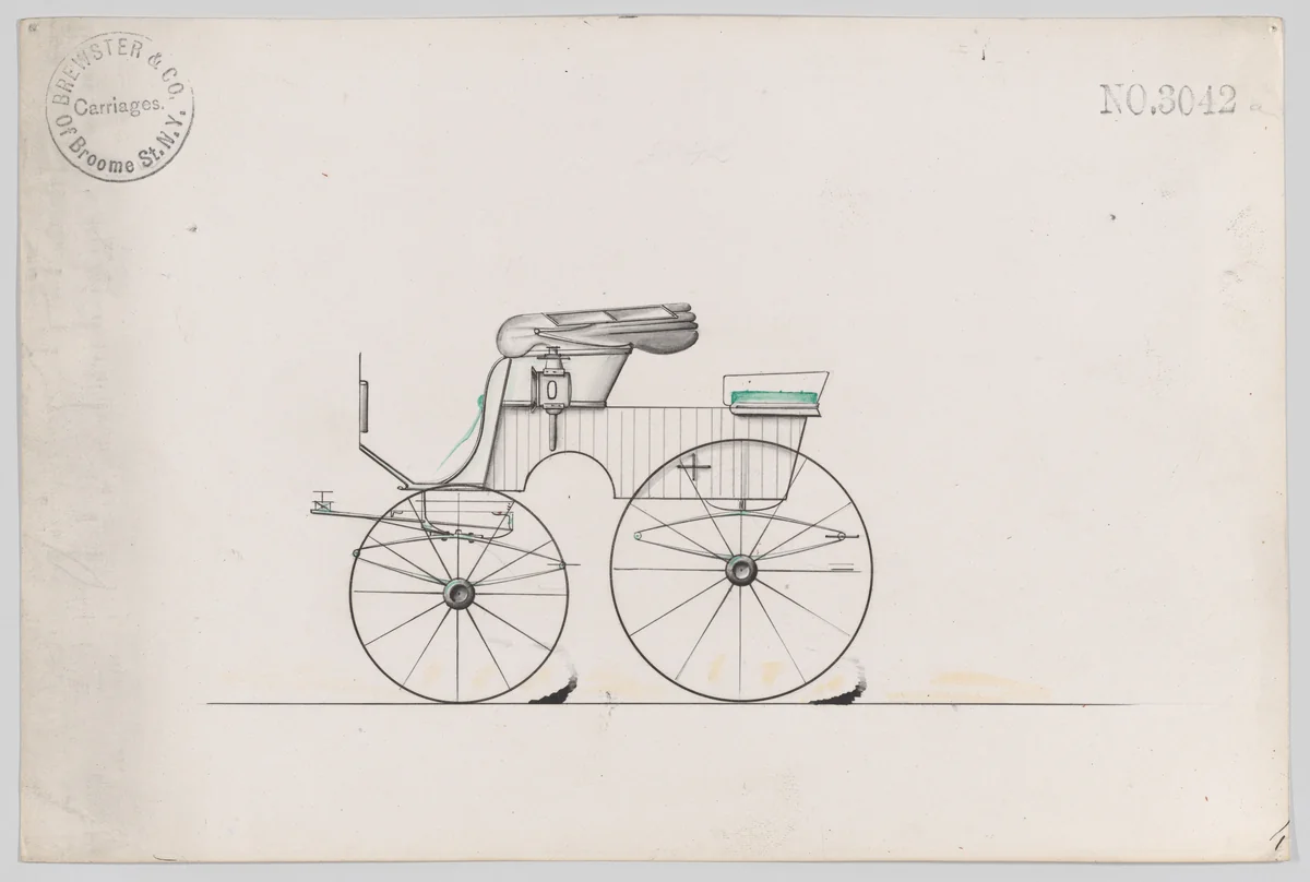 Design for Stanhope Phaeton, no. 3042a by Brewster & Co., drawing, 1874